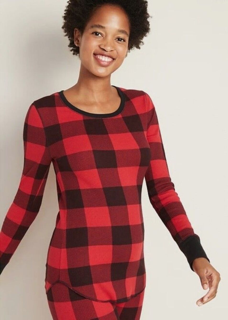 Old Navy Women's Red Buffalo Plaid Print Thermal Base Layer T -Shirt Medium Tall